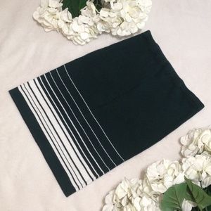 Popular 21 Teal and Bottom White Striped Ribbed Knitted Midi Skirt